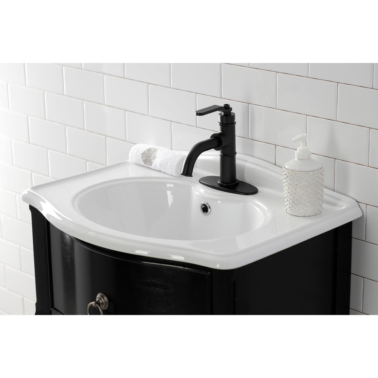 Whitaker KSD2820KL Single-Handle 1-Hole Deck Mount Bathroom Faucet with Push Pop-Up and Deck Plate, Matte Black