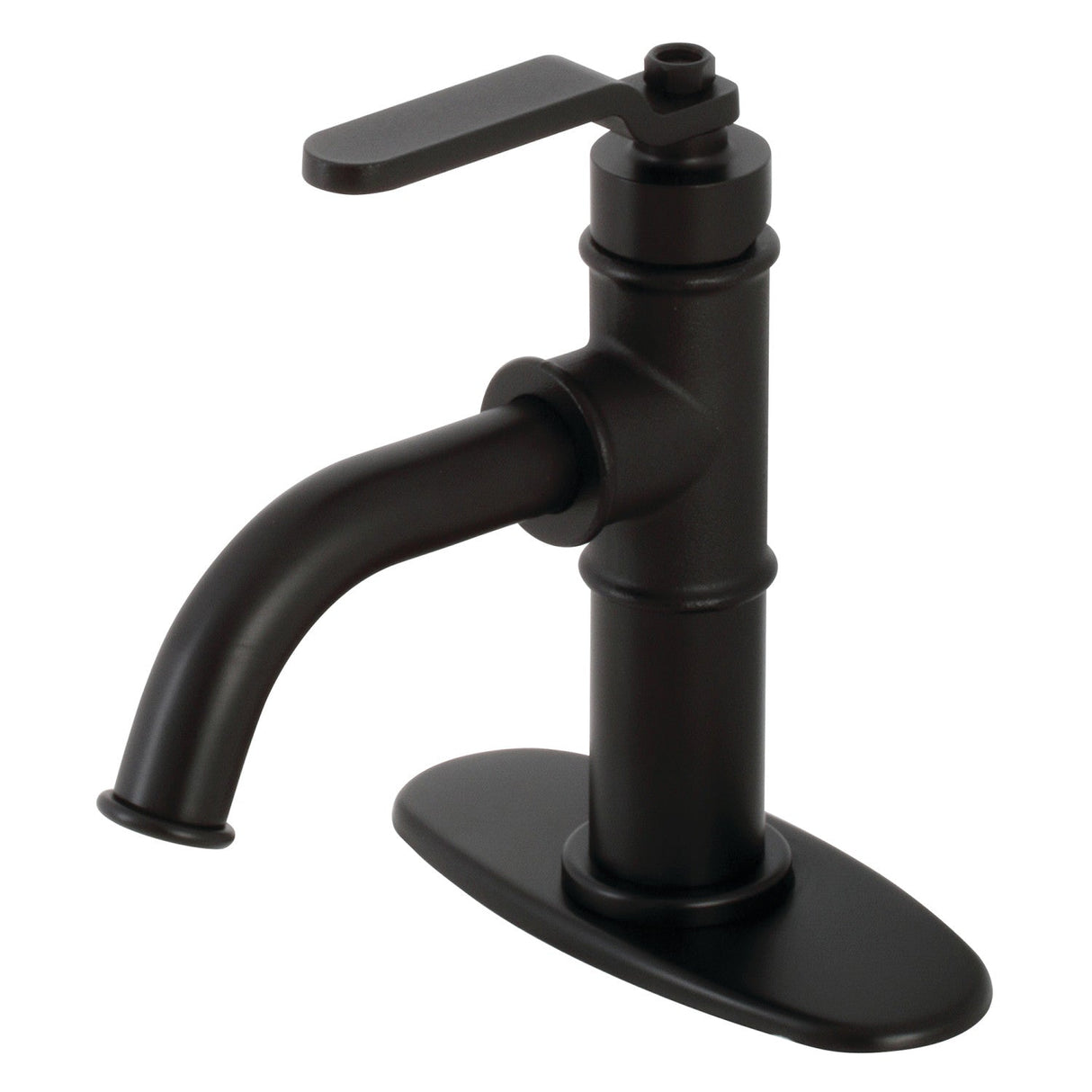 Whitaker KSD2820KL Single-Handle 1-Hole Deck Mount Bathroom Faucet with Push Pop-Up and Deck Plate, Matte Black