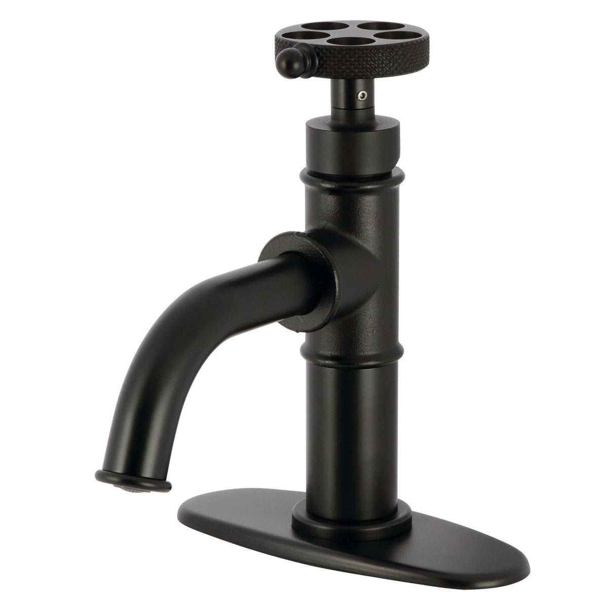 Webb KSD2820RKX Single-Handle 1-Hole Deck Mount Bathroom Faucet with Knurled Handle and Push Pop-Up Drain, Matte Black