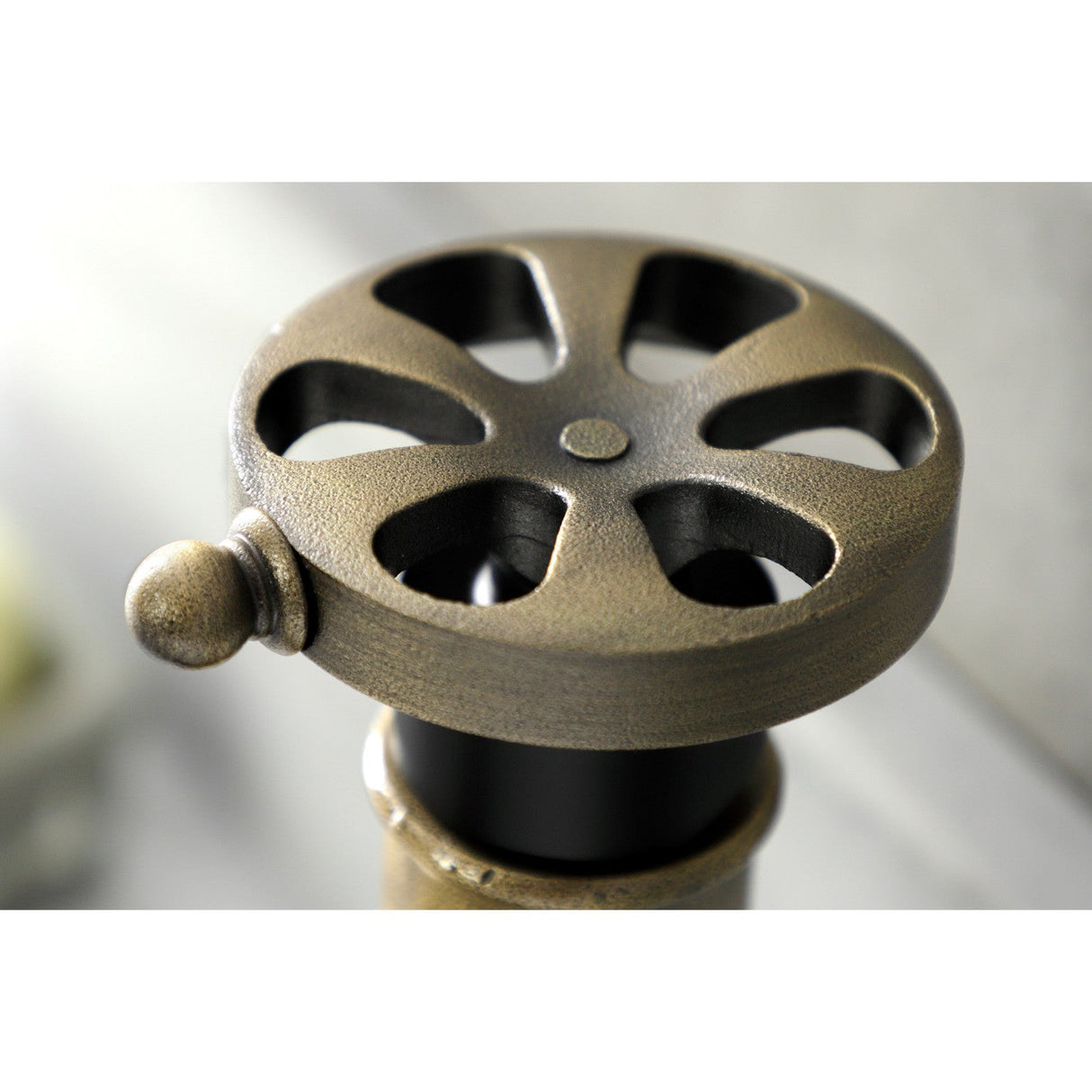 Belknap KSD2823RX Single-Handle 1-Hole Deck Mount Bathroom Faucet with Push Pop-Up and Deck Plate, Matte Black/Antique Brass