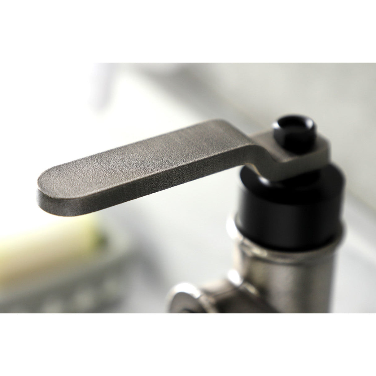 Whitaker KSD2824KL Single-Handle 1-Hole Deck Mount Bathroom Faucet with Push Pop-Up and Deck Plate, Matte Black/Black Stainless