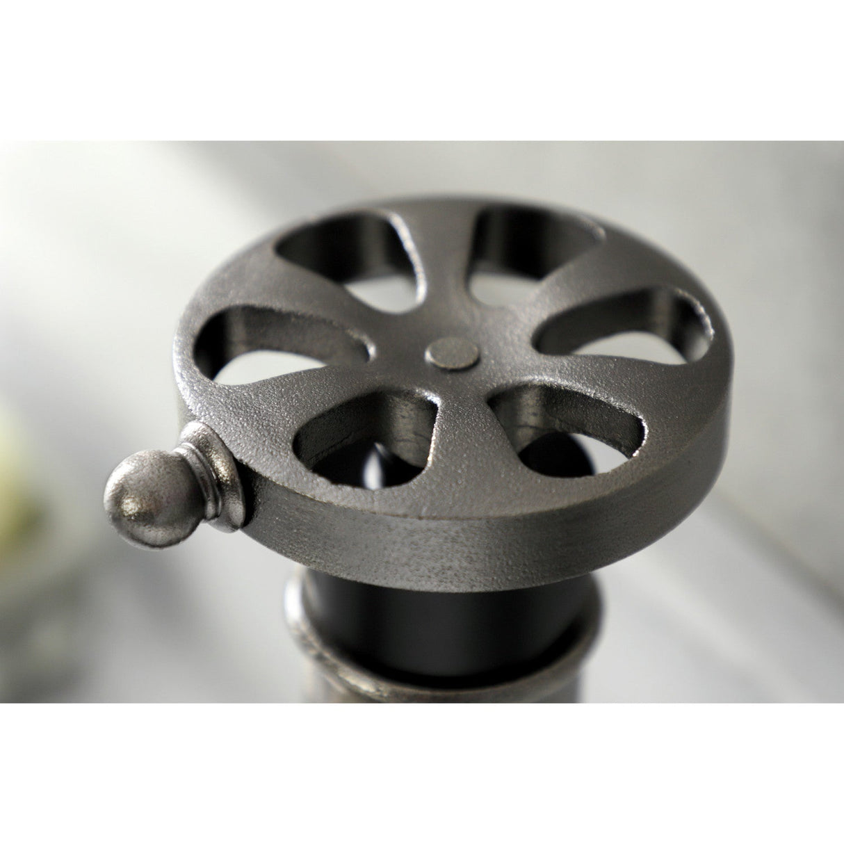 Belknap KSD2824RX Single-Handle 1-Hole Deck Mount Bathroom Faucet with Push Pop-Up and Deck Plate, Matte Black/Black Stainless