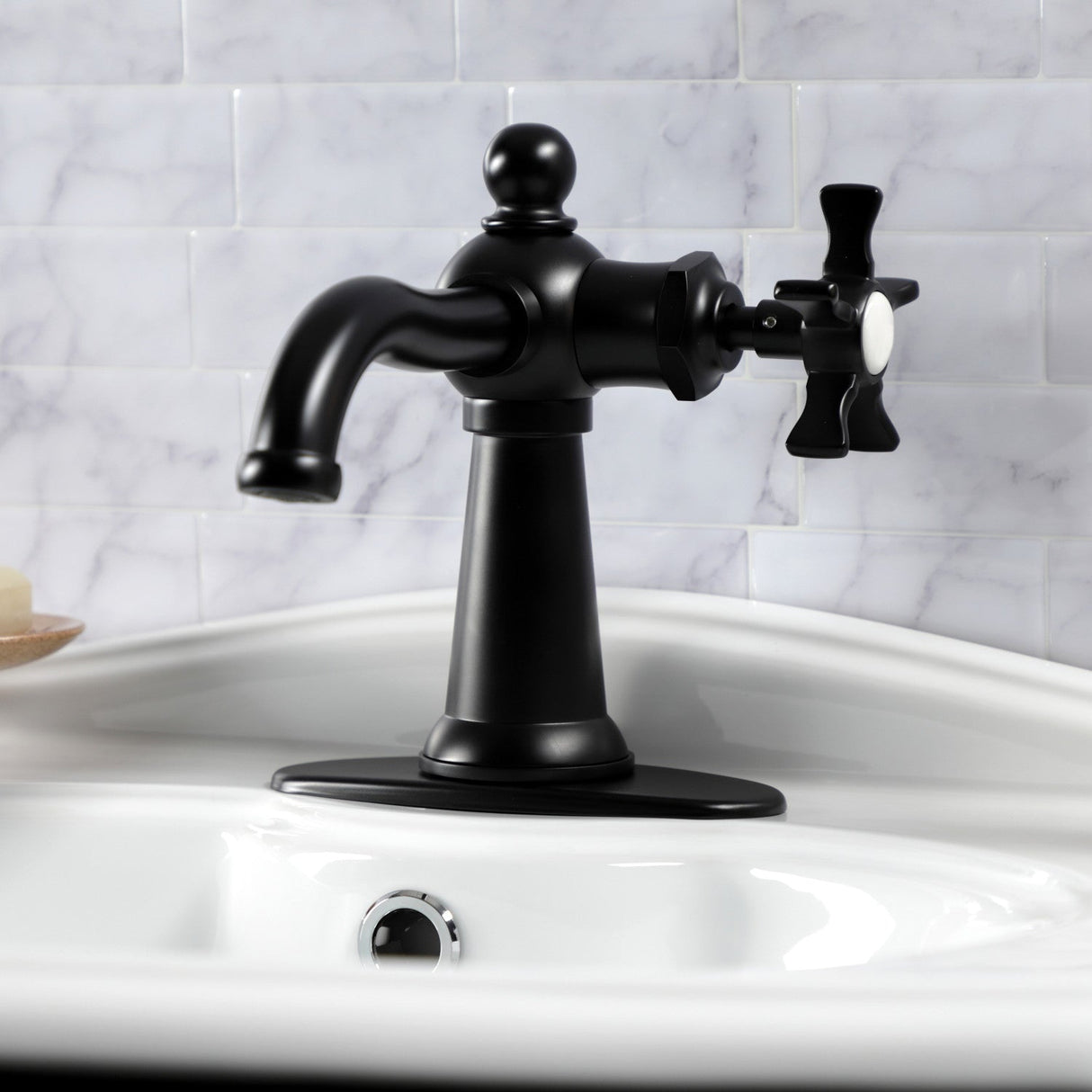 Hamilton KSD3540NX Single-Handle 1-Hole Deck Mount Bathroom Faucet with Push Pop-Up and Deck Plate, Matte Black