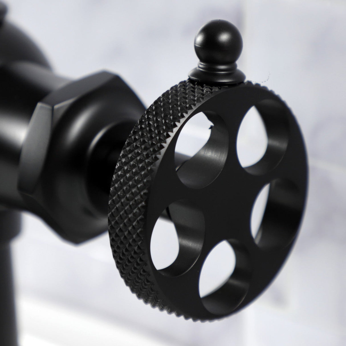 Webb KSD3540RKX Single-Handle 1-Hole Deck Mount Bathroom Faucet with Knurled Handle and Push Pop-Up Drain, Matte Black