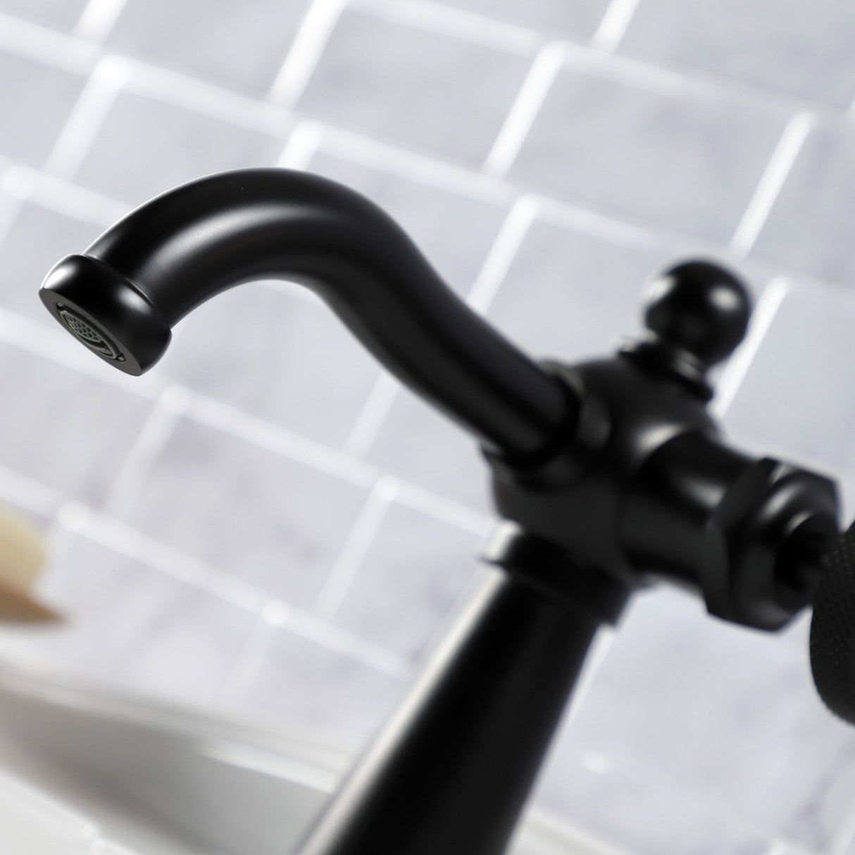 Webb KSD3540RKX Single-Handle 1-Hole Deck Mount Bathroom Faucet with Knurled Handle and Push Pop-Up Drain, Matte Black