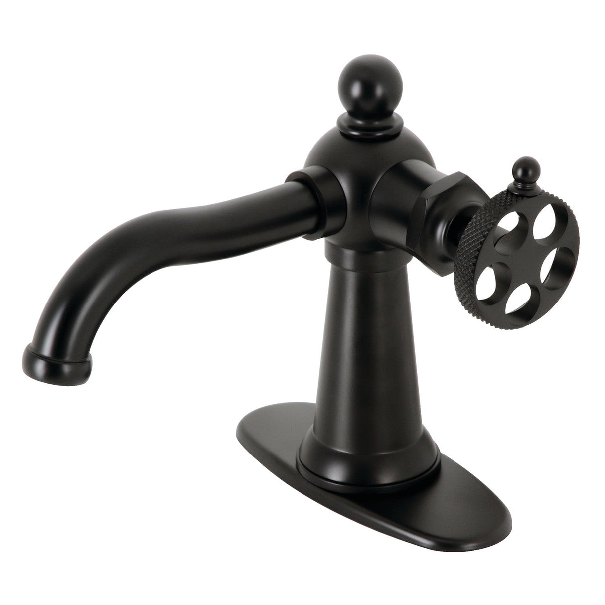Webb KSD3540RKX Single-Handle 1-Hole Deck Mount Bathroom Faucet with Knurled Handle and Push Pop-Up Drain, Matte Black