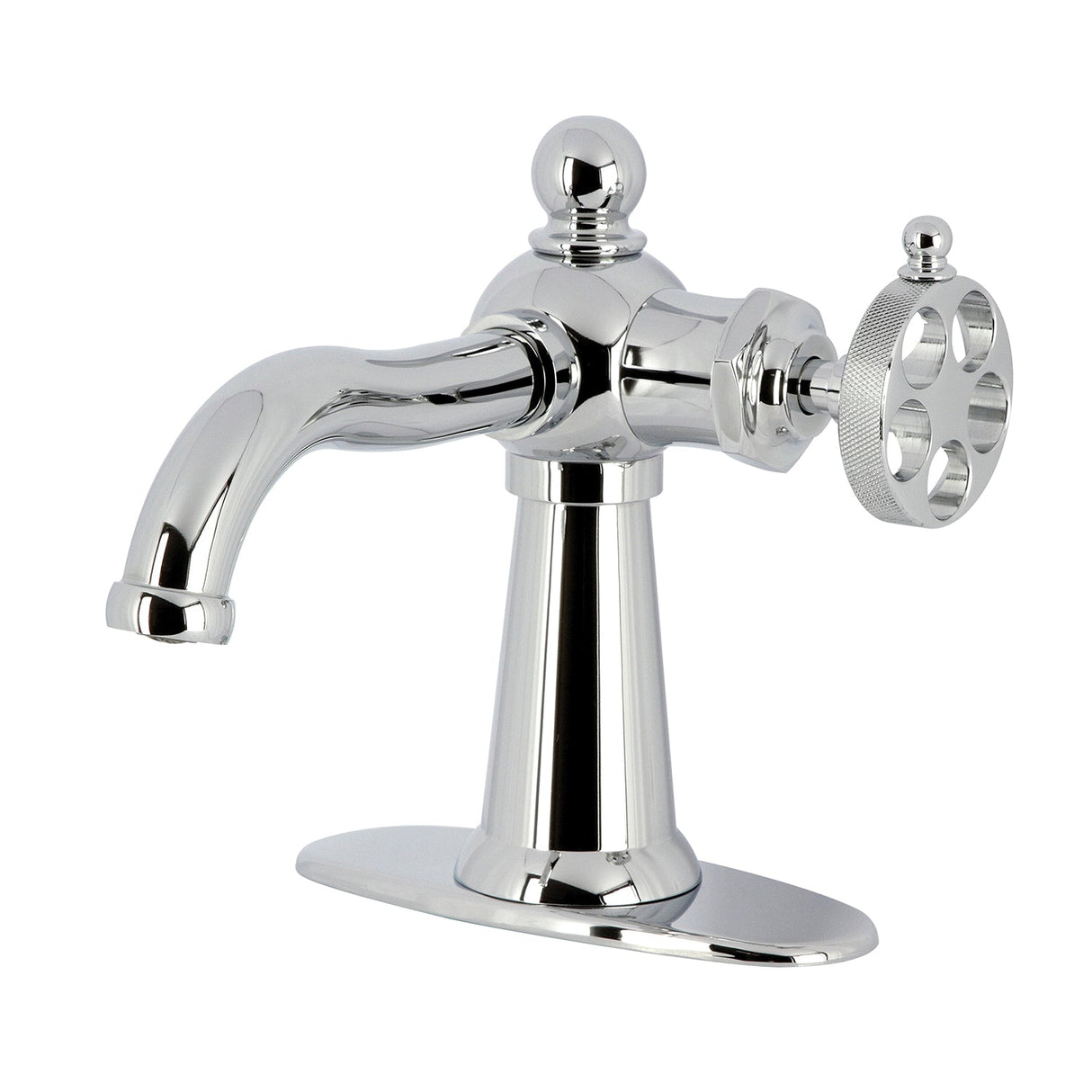 Wendell KSD3541RKZ Single-Handle 1-Hole Deck Mount Bathroom Faucet with Knurled Handle and Push Pop-Up Drain, Polished Chrome