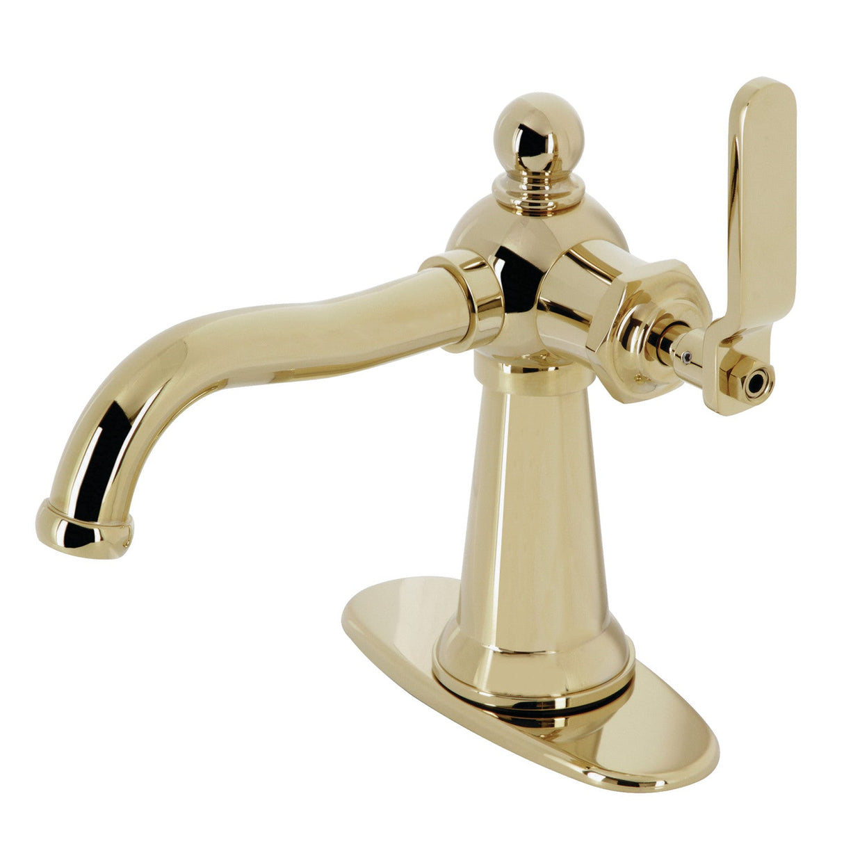 Knight KSD3542KL Single-Handle 1-Hole Deck Mount Bathroom Faucet with Push Pop-Up and Deck Plate, Polished Brass