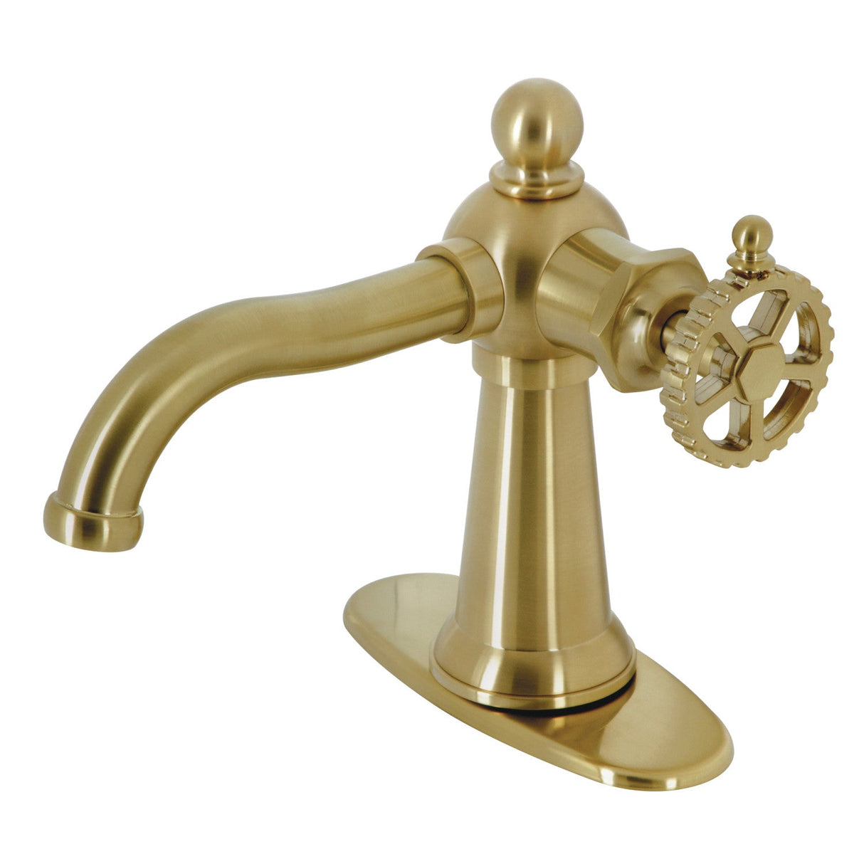 Fuller KSD3547CG Single-Handle 1-Hole Deck Mount Bathroom Faucet with Push Pop-Up and Deck Plate, Brushed Brass