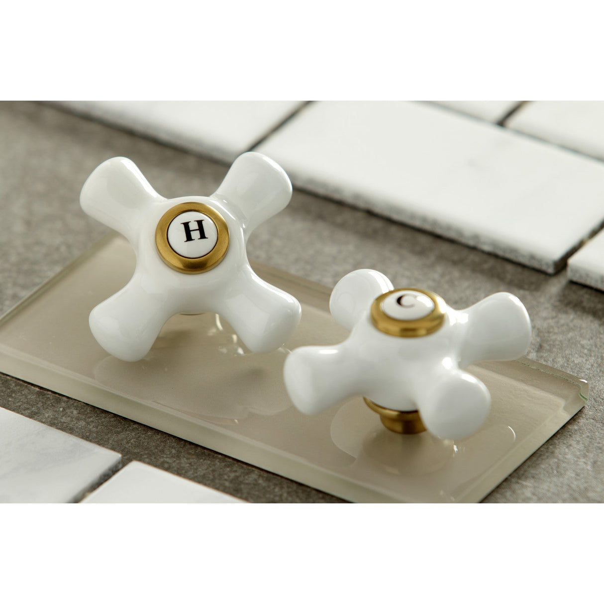 KSH3227PXC Cold Porcelain Cross Handle, Brushed Brass