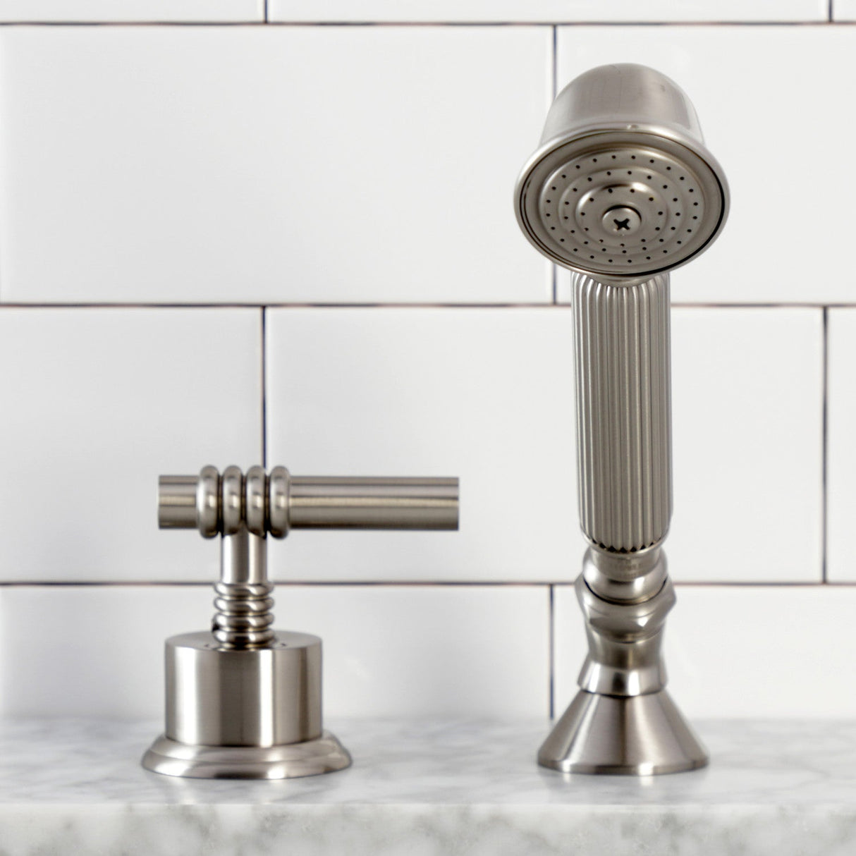 KSK2368MLTR Deck Mount Hand Shower with Diverter for Roman Tub Faucet, Brushed Nickel