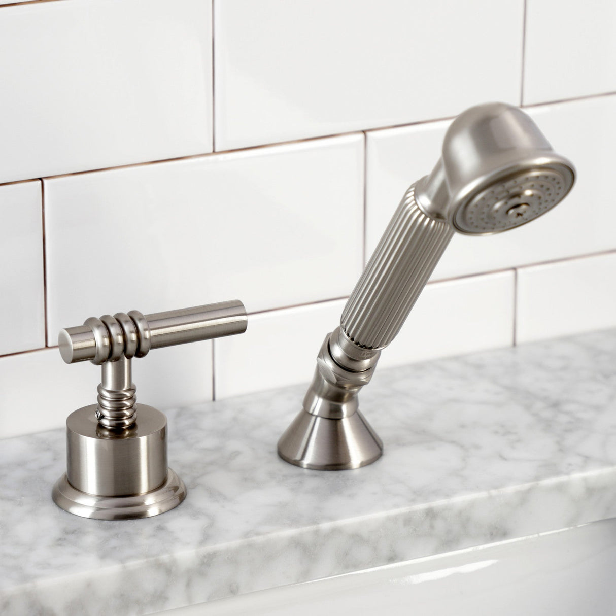 KSK2368MLTR Deck Mount Hand Shower with Diverter for Roman Tub Faucet, Brushed Nickel