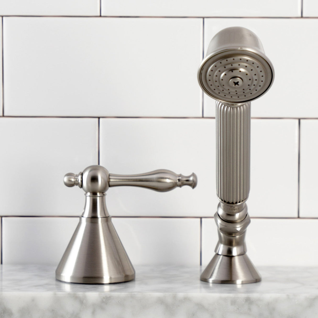 KSK2368NLTR Deck Mount Hand Shower with Diverter for Roman Tub Faucet, Brushed Nickel