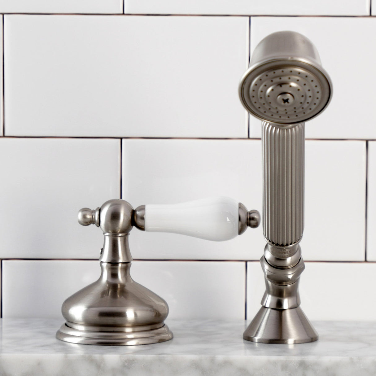 KSK3338PLTR Deck Mount Hand Shower with Diverter for Roman Tub Faucet, Brushed Nickel