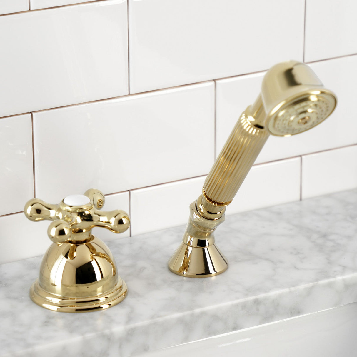 KSK3352AXTR Deck Mount Hand Shower with Diverter for Roman Tub Faucet, Polished Brass