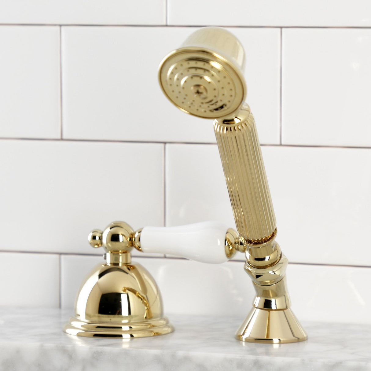 Vintage KSK3352PLTR Deck Mount Hand Shower with Diverter for Roman Tub Faucet, Polished Brass