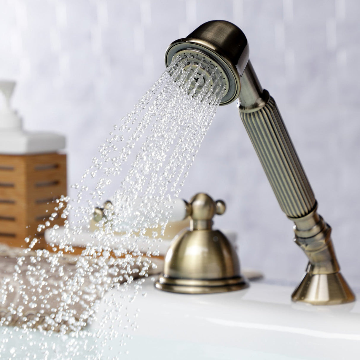 Vintage KSK3353PLTR Deck Mount Hand Shower with Diverter for Roman Tub Faucet, Antique Brass