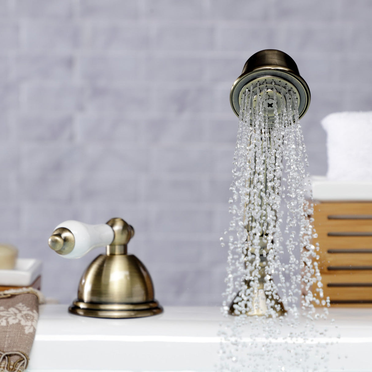 Vintage KSK3353PLTR Deck Mount Hand Shower with Diverter for Roman Tub Faucet, Antique Brass