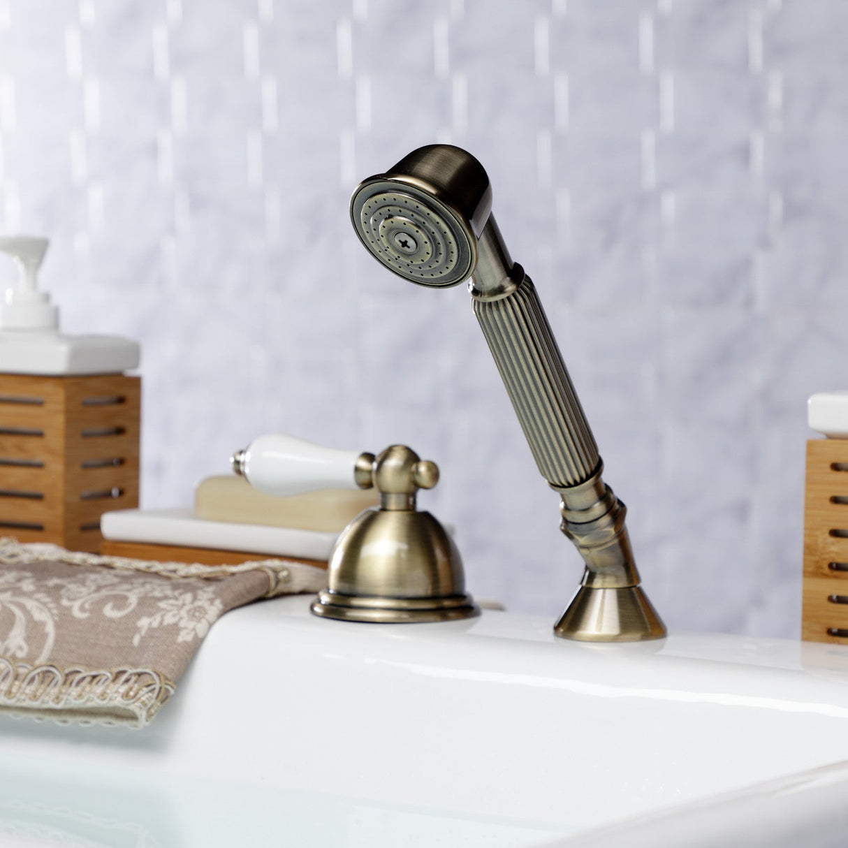 Vintage KSK3353PLTR Deck Mount Hand Shower with Diverter for Roman Tub Faucet, Antique Brass