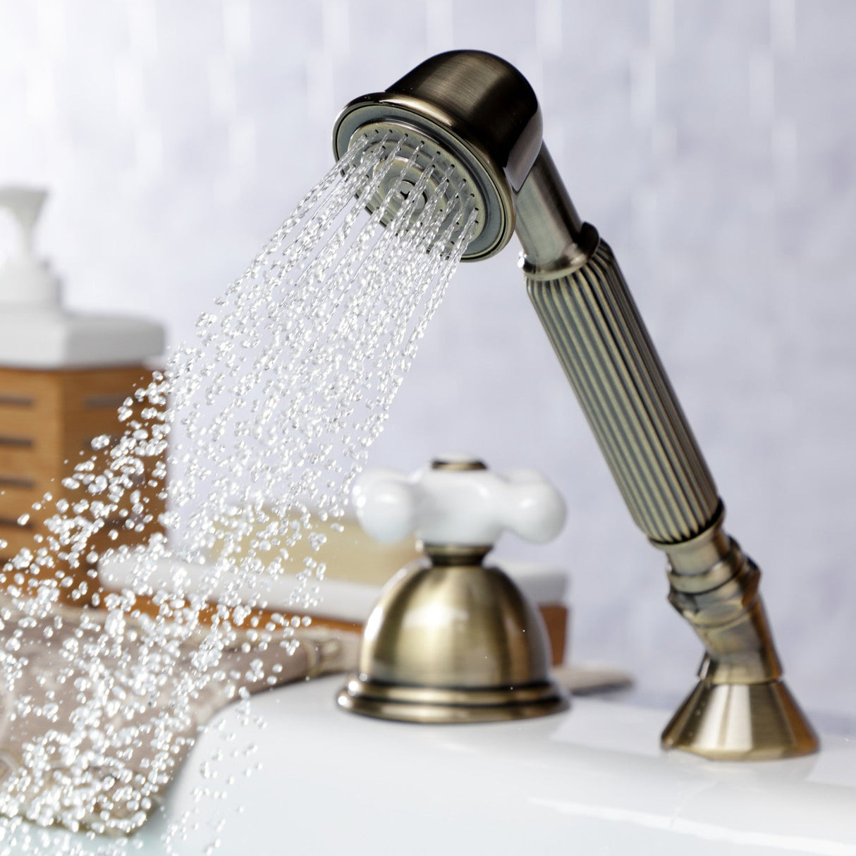 Vintage KSK3353PXTR Deck Mount Hand Shower with Diverter for Roman Tub Faucet, Antique Brass