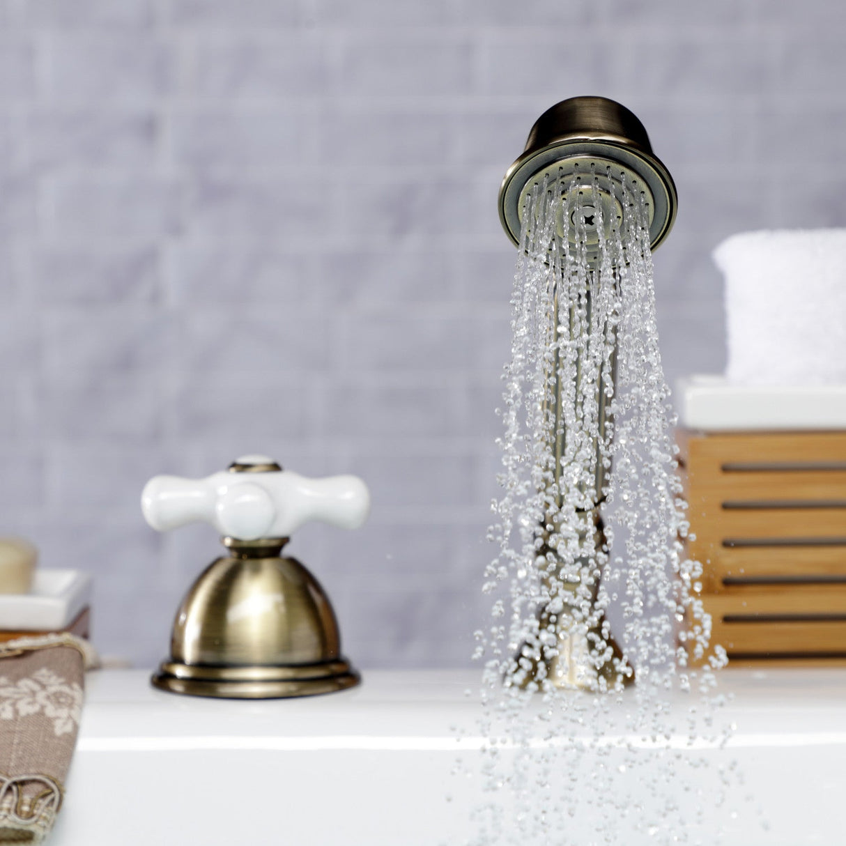 Vintage KSK3353PXTR Deck Mount Hand Shower with Diverter for Roman Tub Faucet, Antique Brass