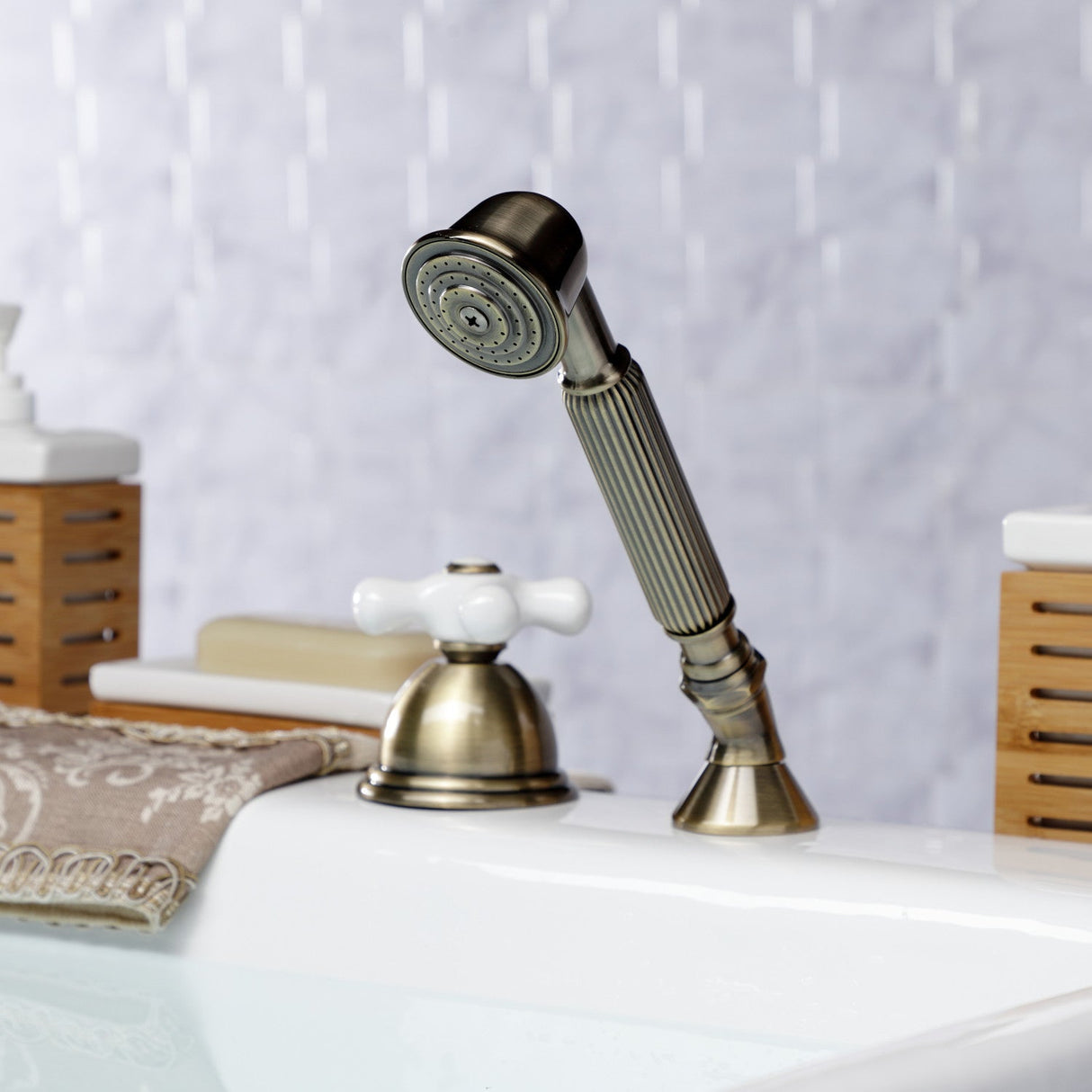 Vintage KSK3353PXTR Deck Mount Hand Shower with Diverter for Roman Tub Faucet, Antique Brass