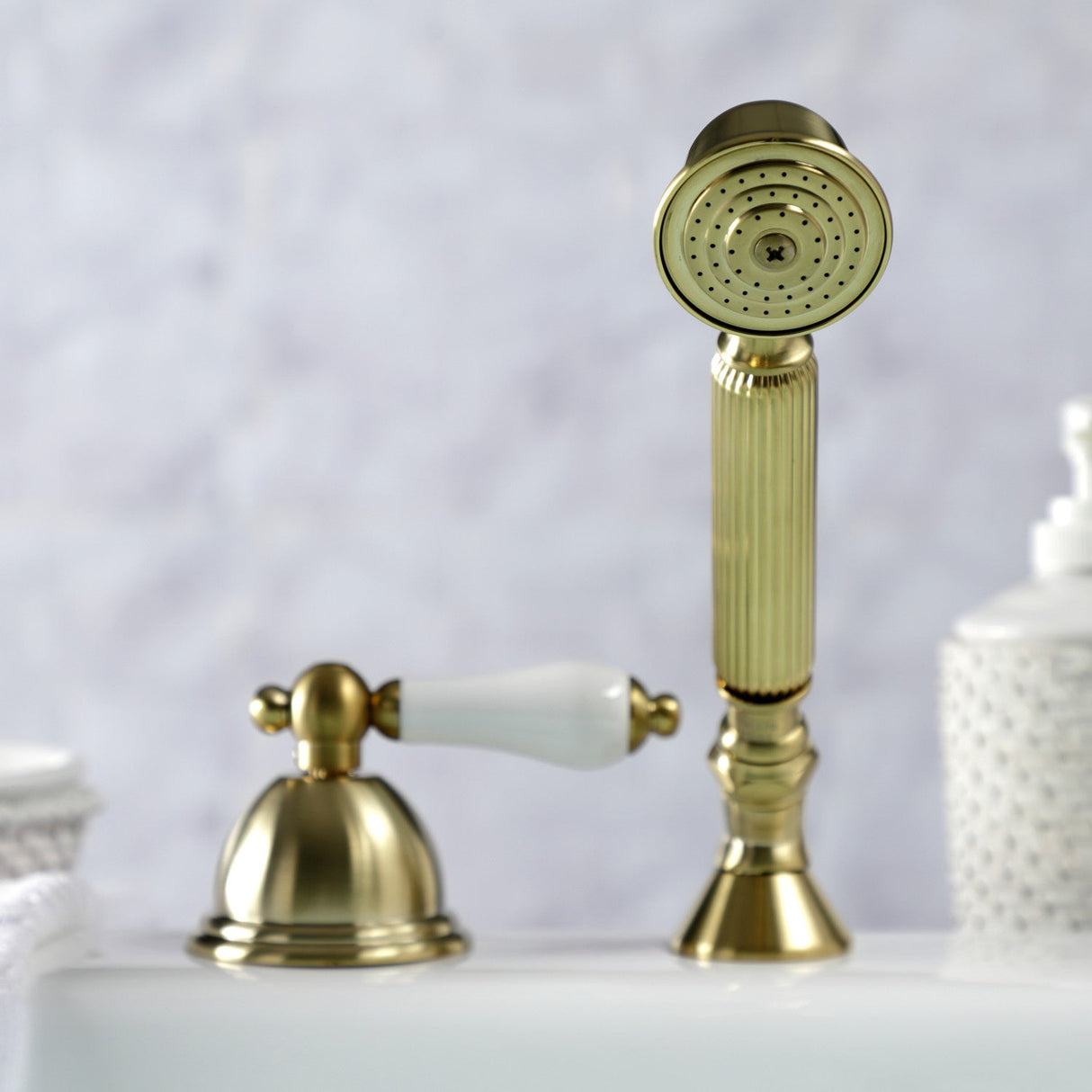 Vintage KSK3357PLTR Deck Mount Hand Shower with Diverter for Roman Tub Faucet, Brushed Brass