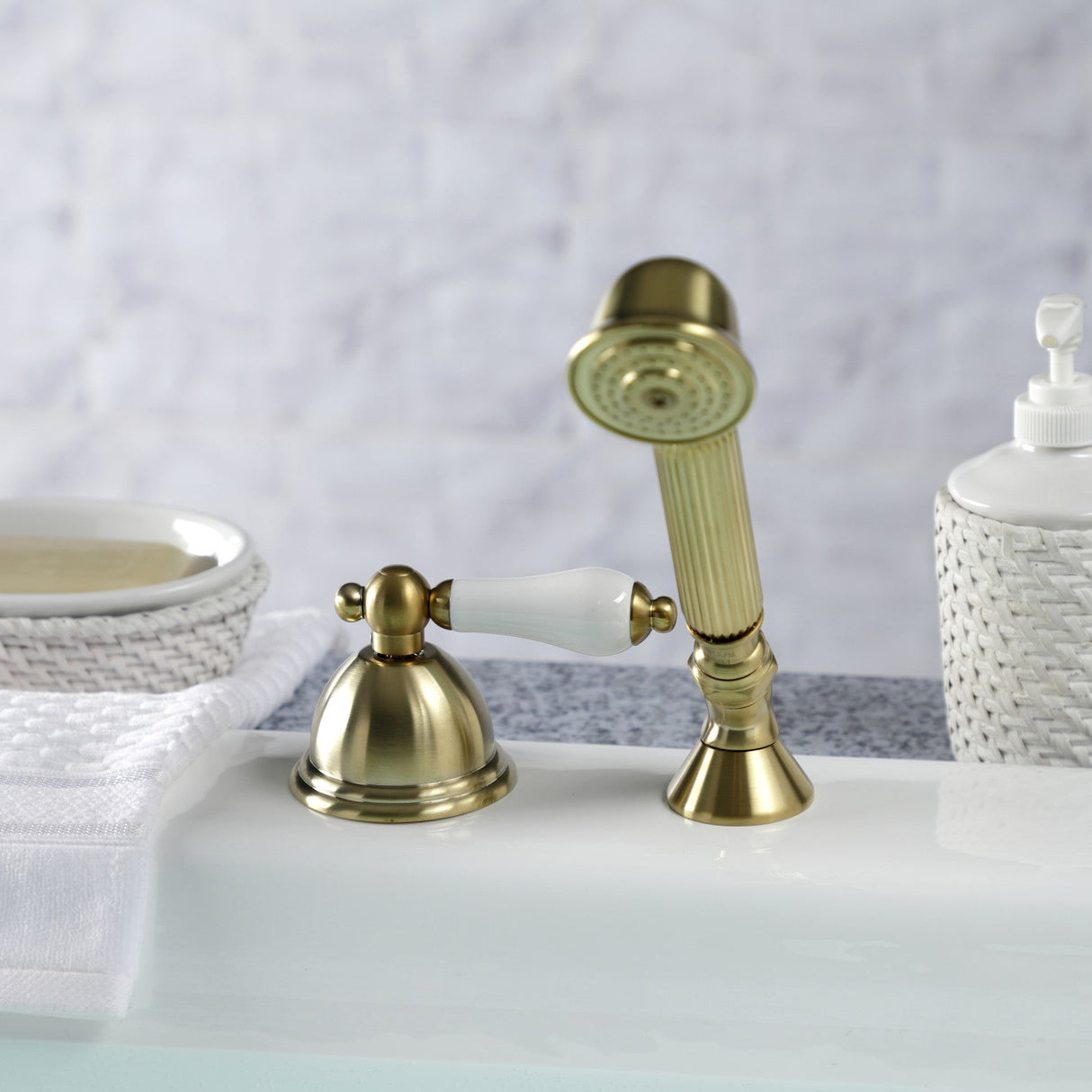 Vintage KSK3357PLTR Deck Mount Hand Shower with Diverter for Roman Tub Faucet, Brushed Brass