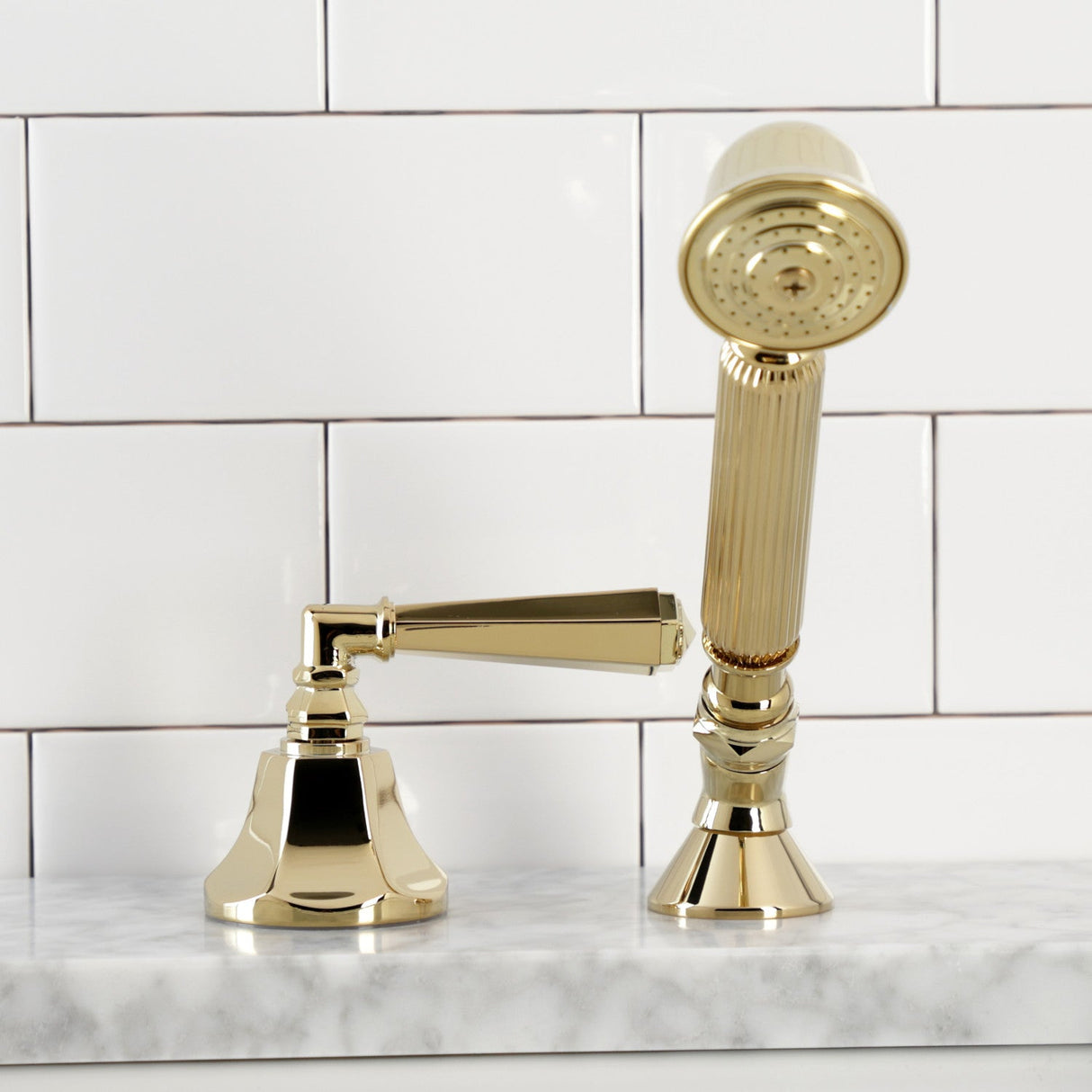 KSK4302HLTR Deck Mount Hand Shower with Diverter for Roman Tub Faucet, Polished Brass