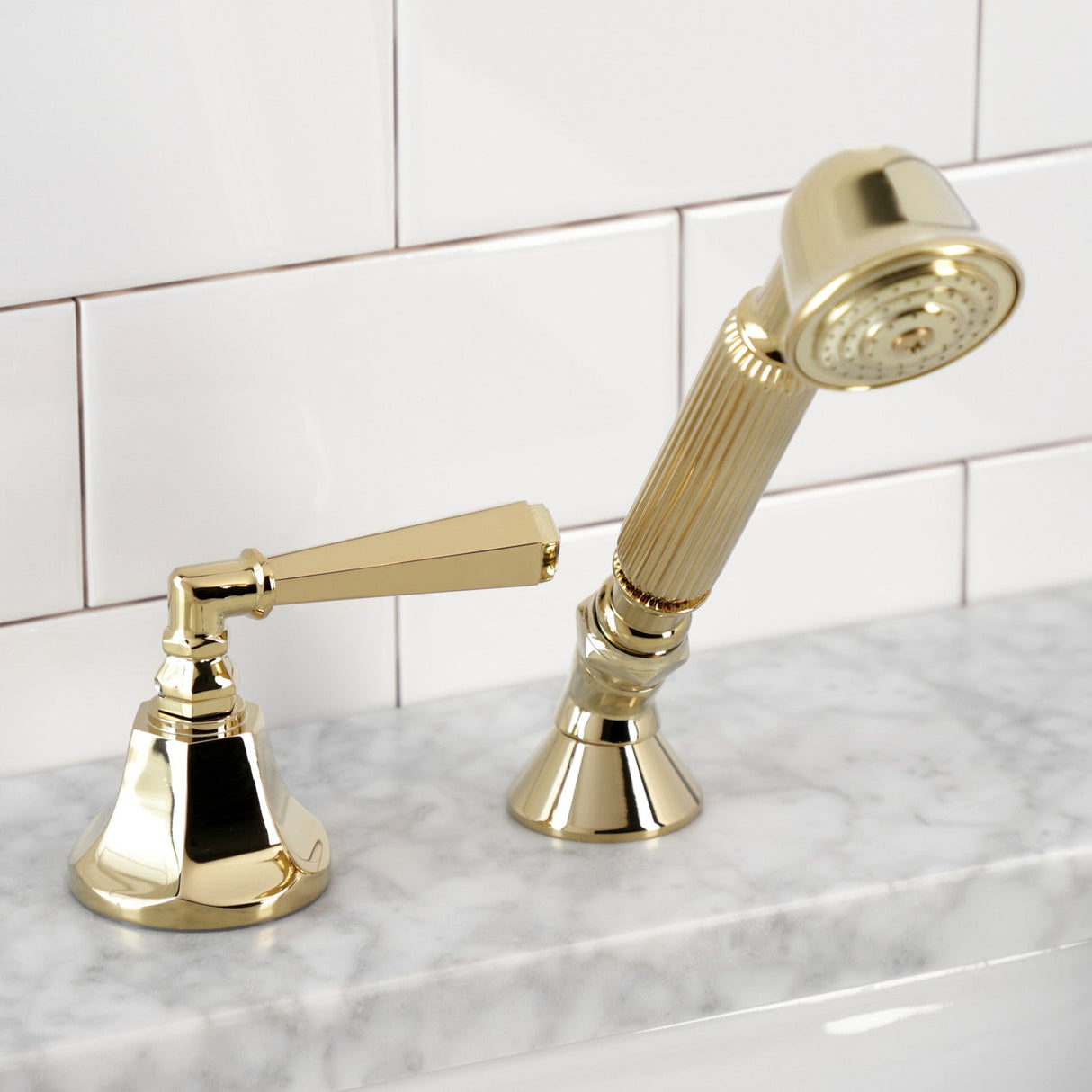 KSK4302HLTR Deck Mount Hand Shower with Diverter for Roman Tub Faucet, Polished Brass