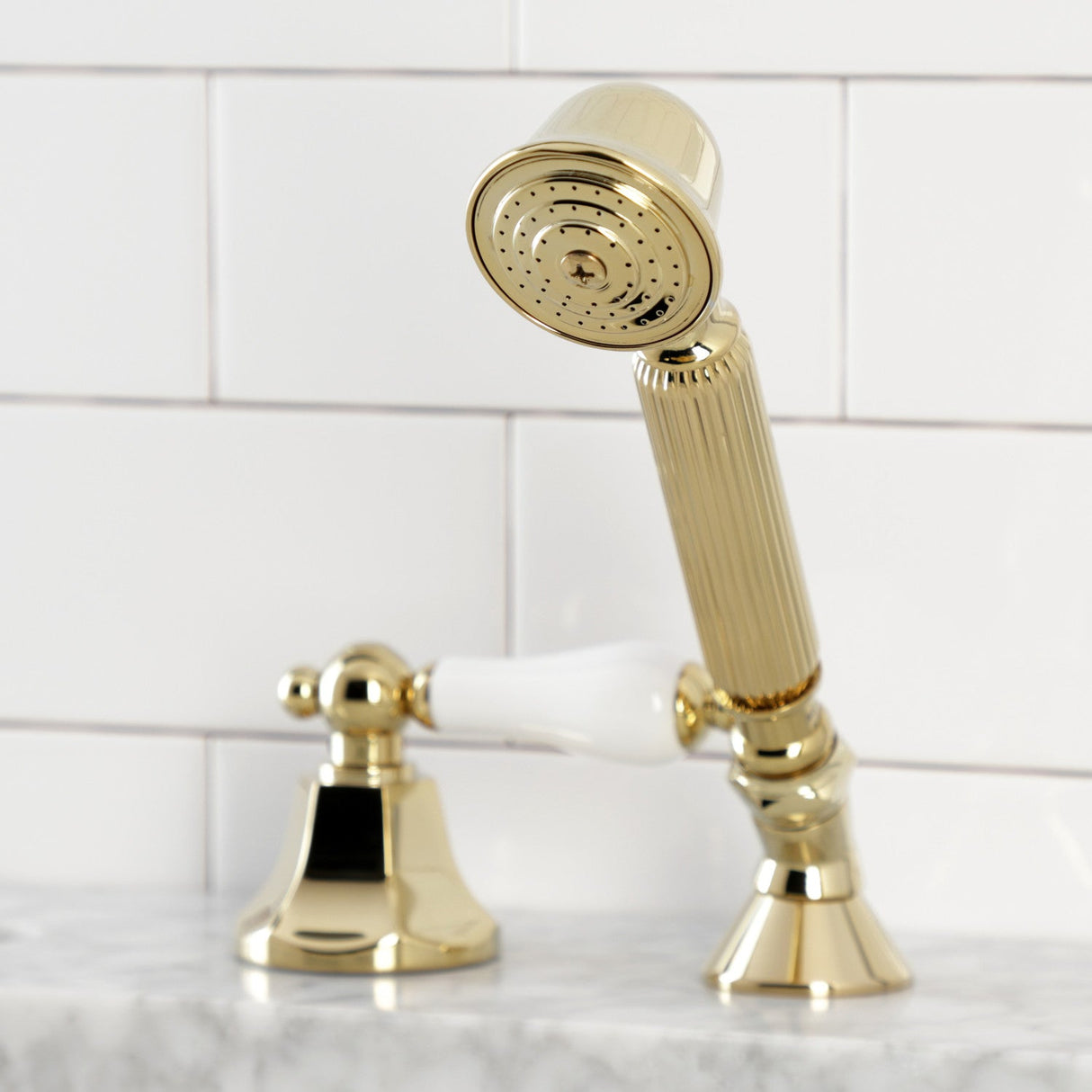 KSK4302PLTR Deck Mount Hand Shower with Diverter for Roman Tub Faucet, Polished Brass