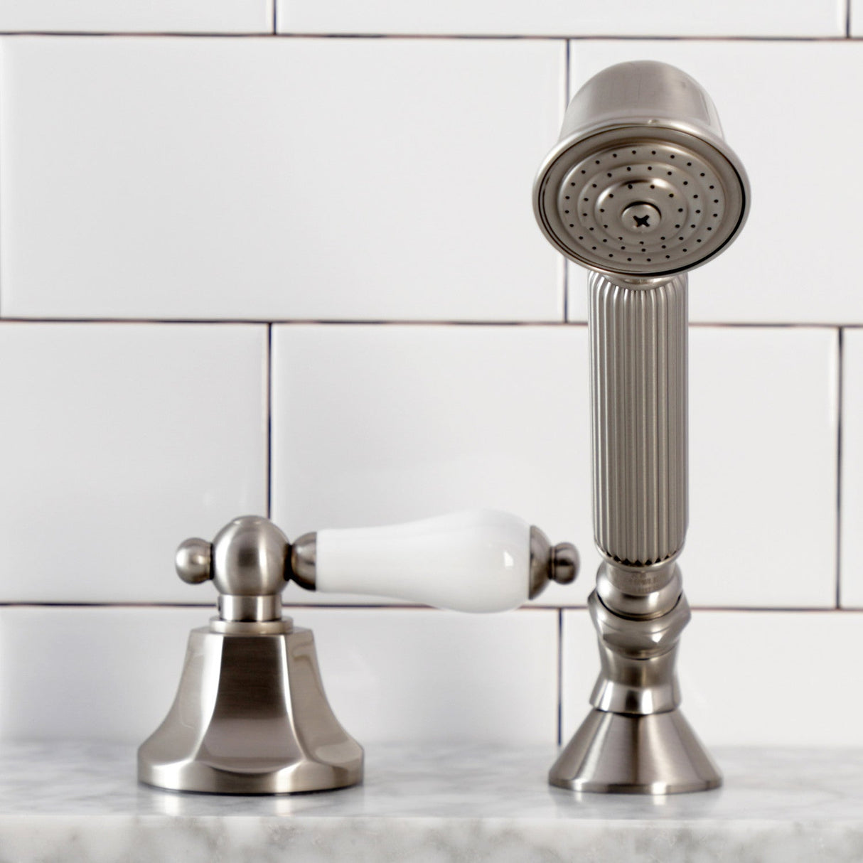 KSK4308PLTR Deck Mount Hand Shower with Diverter for Roman Tub Faucet, Brushed Nickel