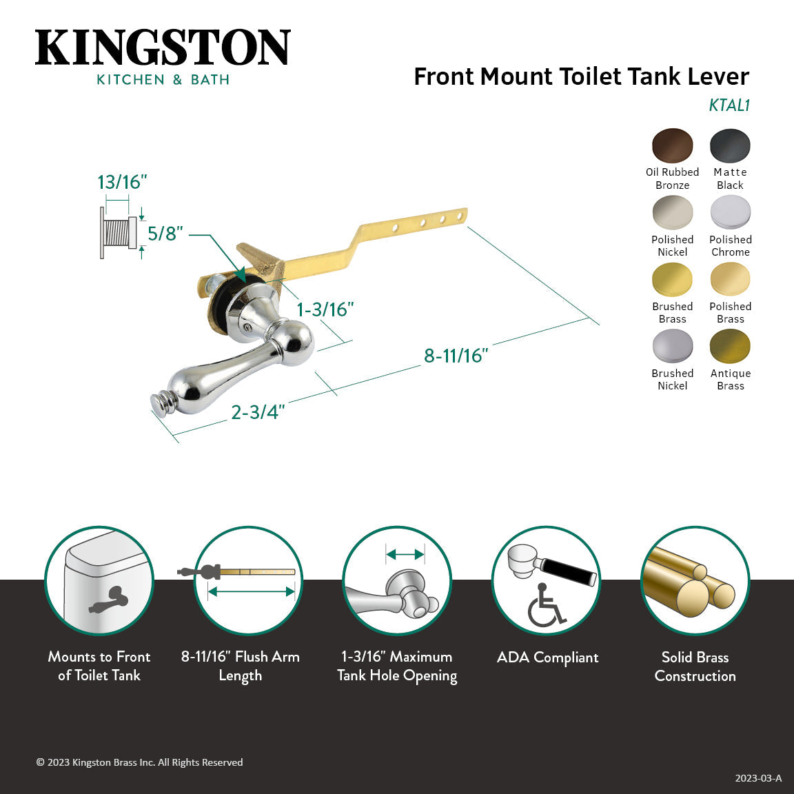 Victorian KTAL6 Front Mount Toilet Tank Lever, Polished Nickel