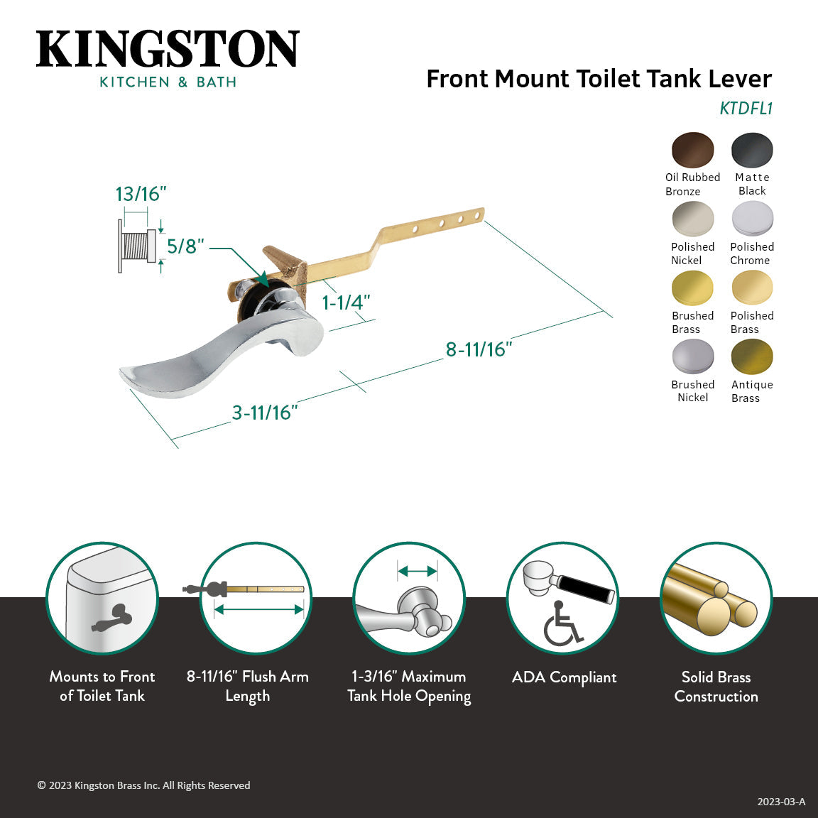 NuWave KTDFL5 Front Mount Toilet Tank Lever, Oil Rubbed Bronze
