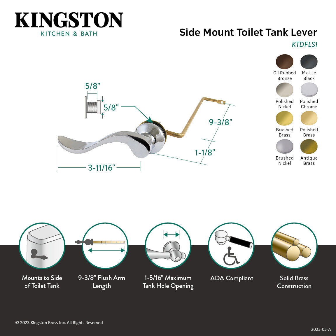 NuWave KTDFLS6 Side Mount Toilet Tank Lever, Polished Nickel