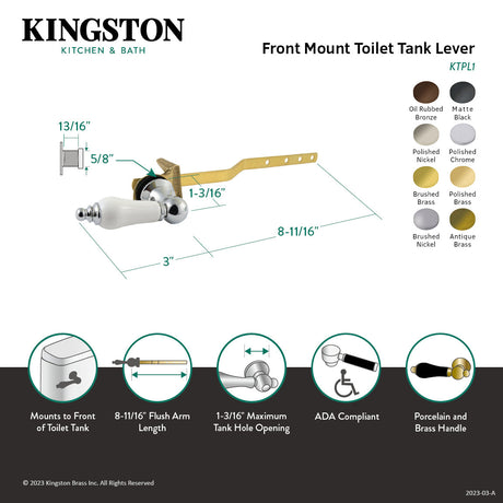 Victorian KTPL7 Front Mount Toilet Tank Lever, Brushed Brass