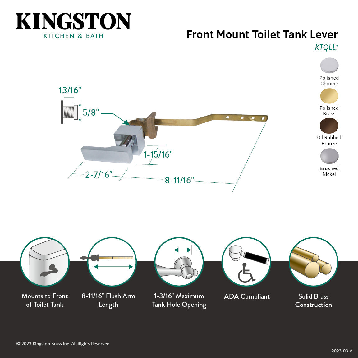 Executive KTQLL2 Toilet Tank Lever, Polished Brass