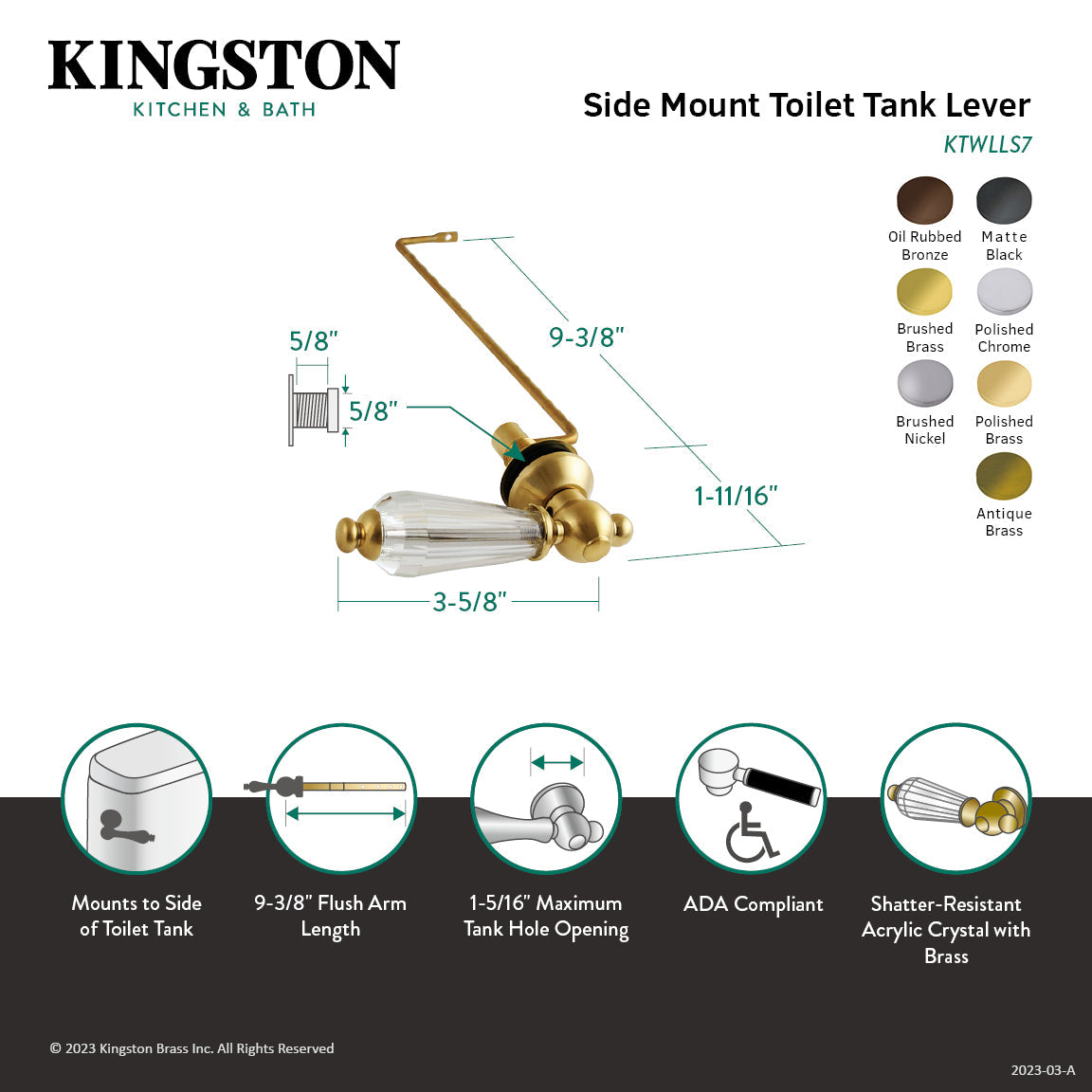Wilshire KTWLLS2 Side Mount Toilet Tank Lever, Polished Brass