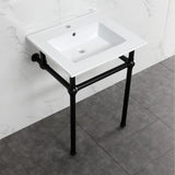 Fauceture KVBH252270 25-Inch Console Sink with Brass Legs (Single Faucet Hole), White/Matte Black
