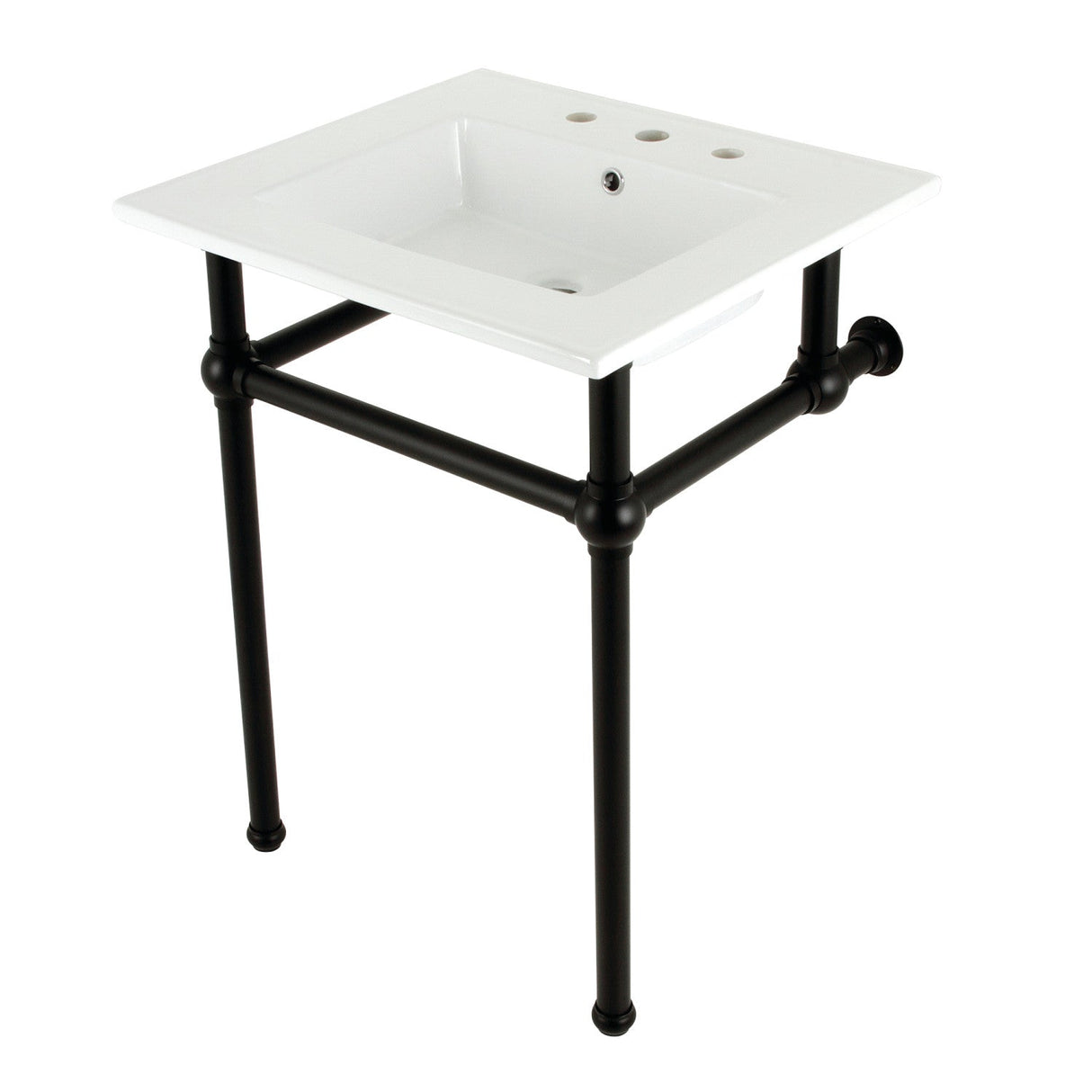 Fauceture KVBH25227W8B0 25-Inch Console Sink with Brass Legs (8-Inch, 3 Hole), White/Matte Black