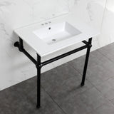 Fauceture KVBH31227W4B0 31-Inch Console Sink with Brass Legs (8-Inch, 3 Hole), White/Matte Black