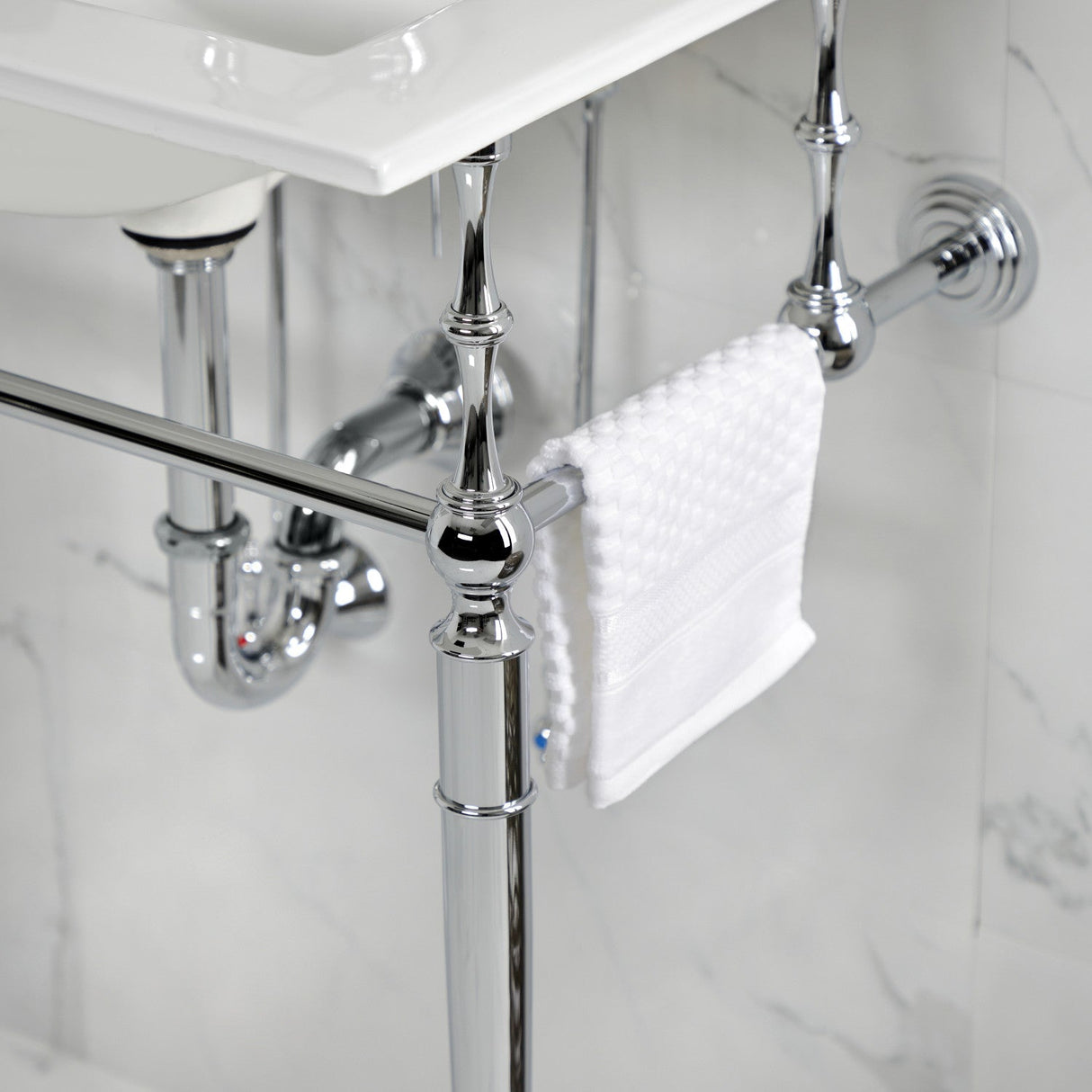 Edwardian KVPB24187W8CP 24-Inch Console Sink with Brass Legs (8-Inch, 3 Hole), White/Polished Chrome