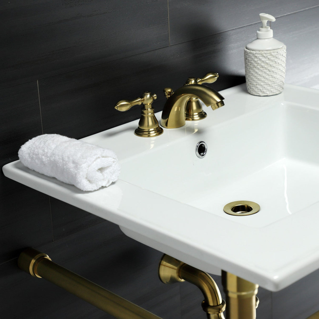 Dreyfuss KVPB25227W47 Console Sink, White/Brushed Brass