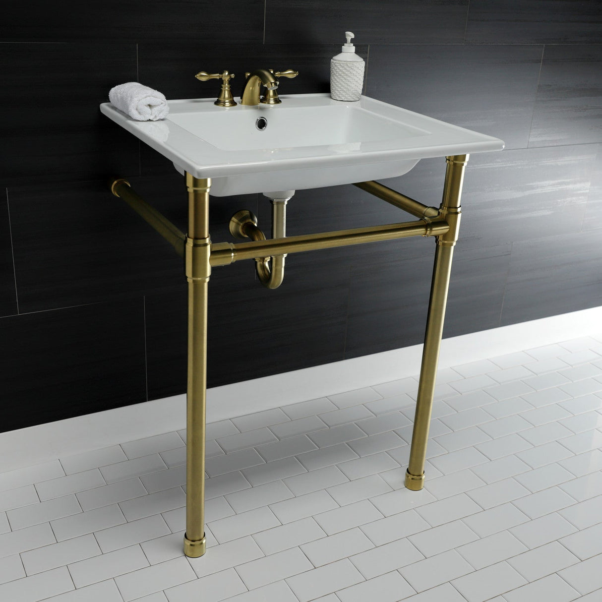 Dreyfuss KVPB25227W47 Console Sink, White/Brushed Brass