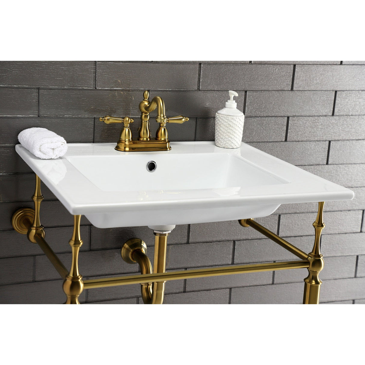 Edwardian KVPB25227W4BB Console Sink, White/Brushed Brass