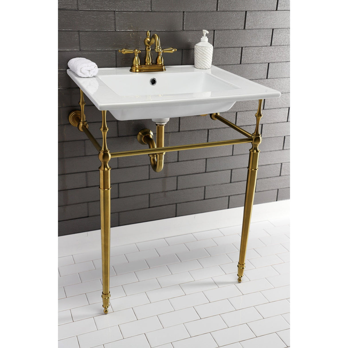 Edwardian KVPB25227W4BB Console Sink, White/Brushed Brass