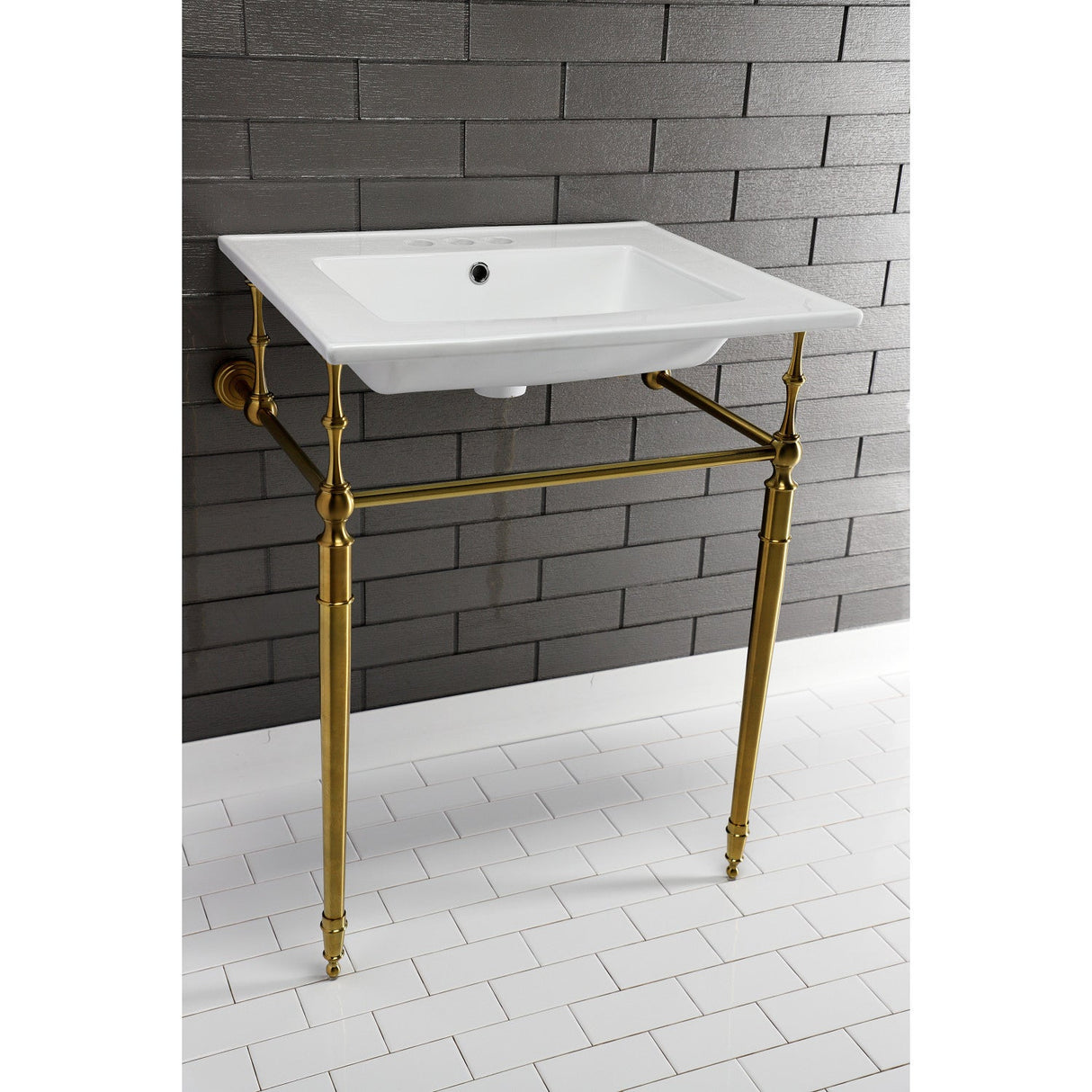 Edwardian KVPB25227W4BB Console Sink, White/Brushed Brass