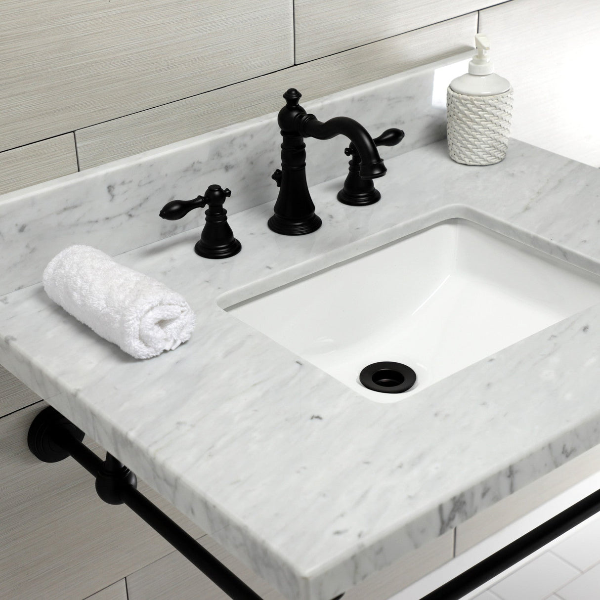 Edwardian KVPB3022M8SQ0 Console Sink, Marble White/Matte Black