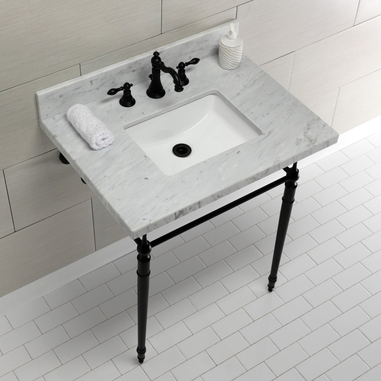 Edwardian KVPB3022M8SQ0 Console Sink, Marble White/Matte Black