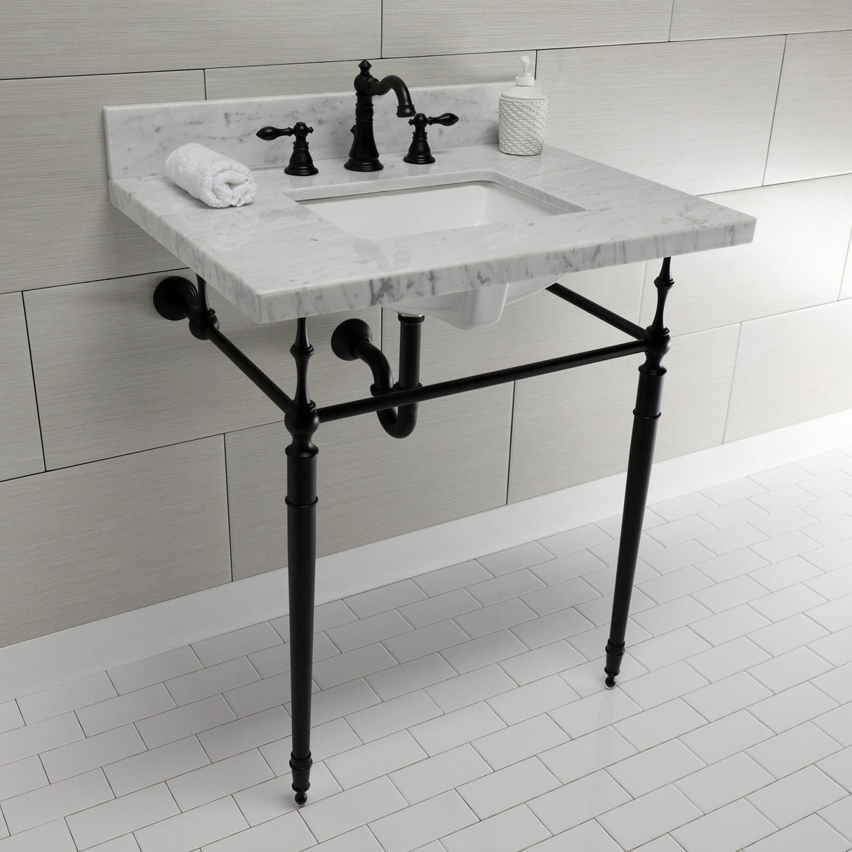 Edwardian KVPB3022M8SQ0 Console Sink, Marble White/Matte Black